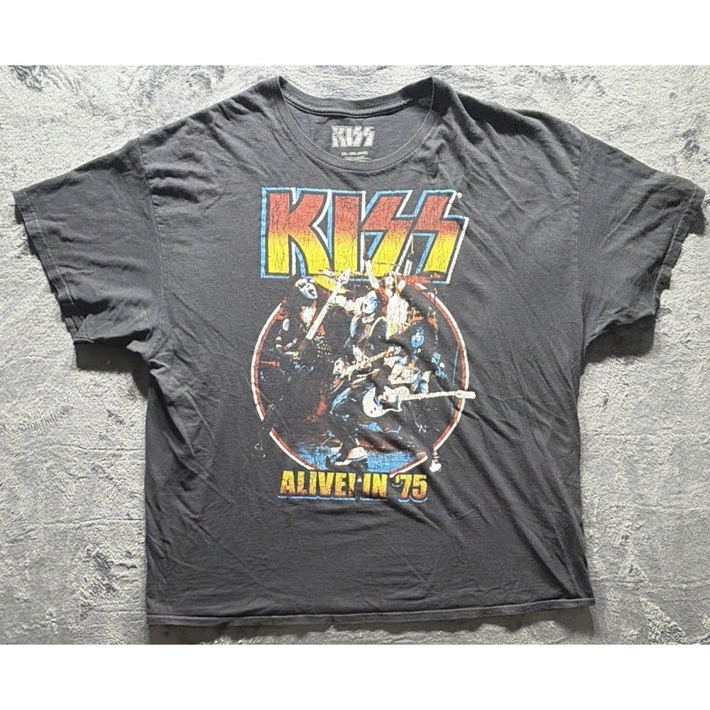 KISS Alive in '75 Retro Concert T-Shirt. Black Adult Sz. 2XL